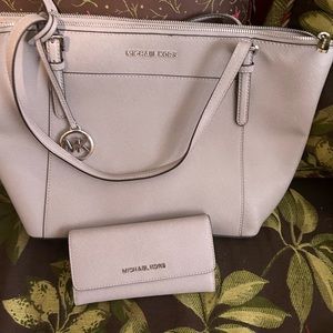 Gray Michael Kors purse and wallet set